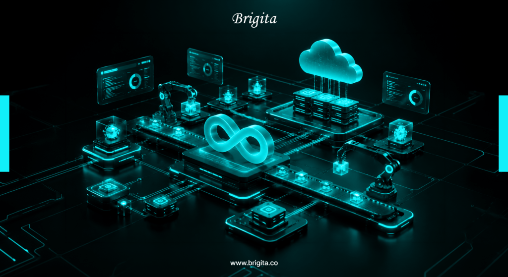Modern product engineering strategy workflow showing AI-driven development, scalable architecture, and agile processes for 2026 by Brigita